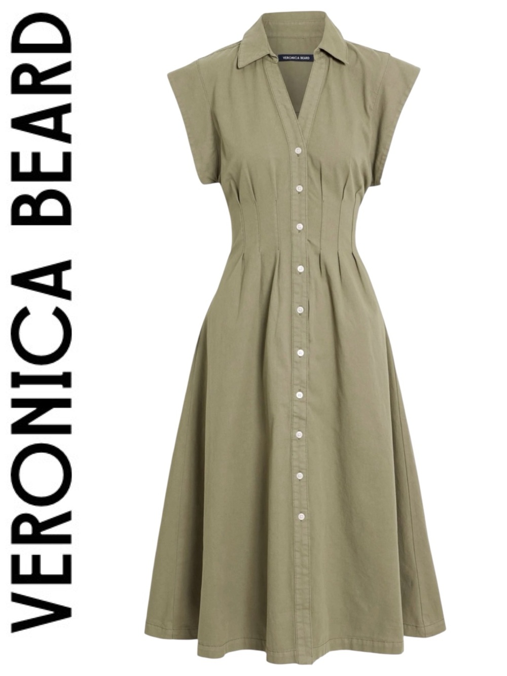 VERONICA BEARD Ruben Cotton midi dress in army green • Small 4 100% Cotton NWT